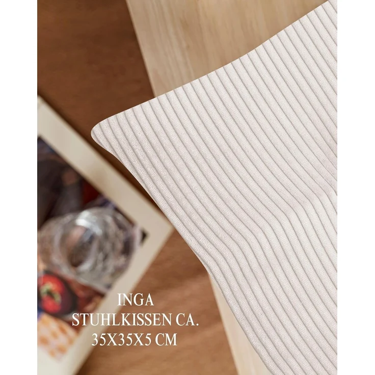 MAGMA Stuhlkissen Sitzkissen INGA - ca. 35 x 35 x 5 cm Cordstoff 2er Set natur – Bild 3