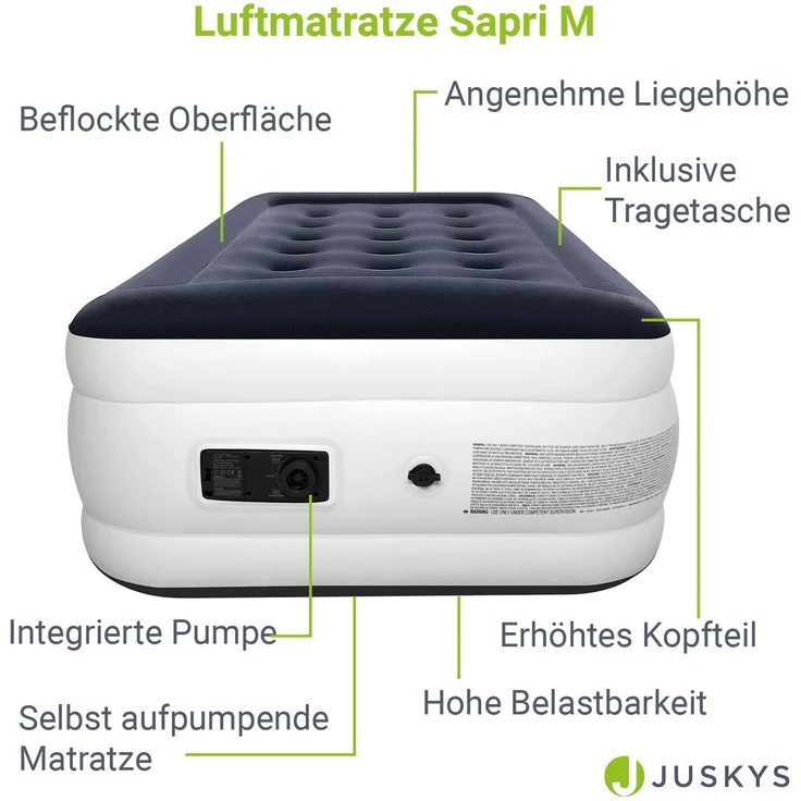 Juskys Luftmatratze Sapri M in Blau-Weiß - 1 Personen Luftbett selbstaufblasend - aufblasbare Matratze als Gästebett oder Camping - integrierter Pumpe – Bild 2