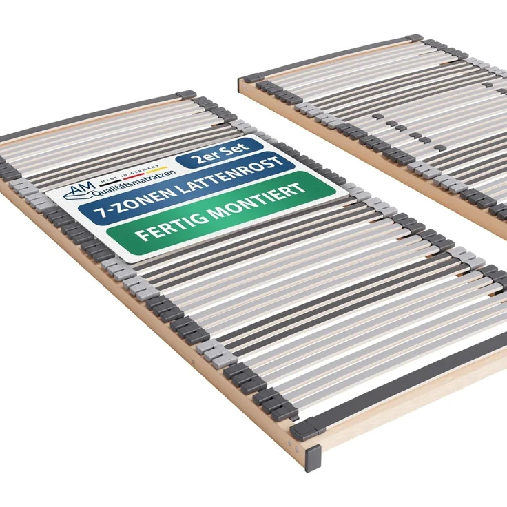 2x Ergonomischer Lattenrost 90x190 cm starr - Lattenrost Set NV - 7-Zonen Lattenrost 90x190 cm Doppelpack - fertig montiert & direkt einsatzbereit - 44 Leisten - Bett-Rost 2er Set - 90/190