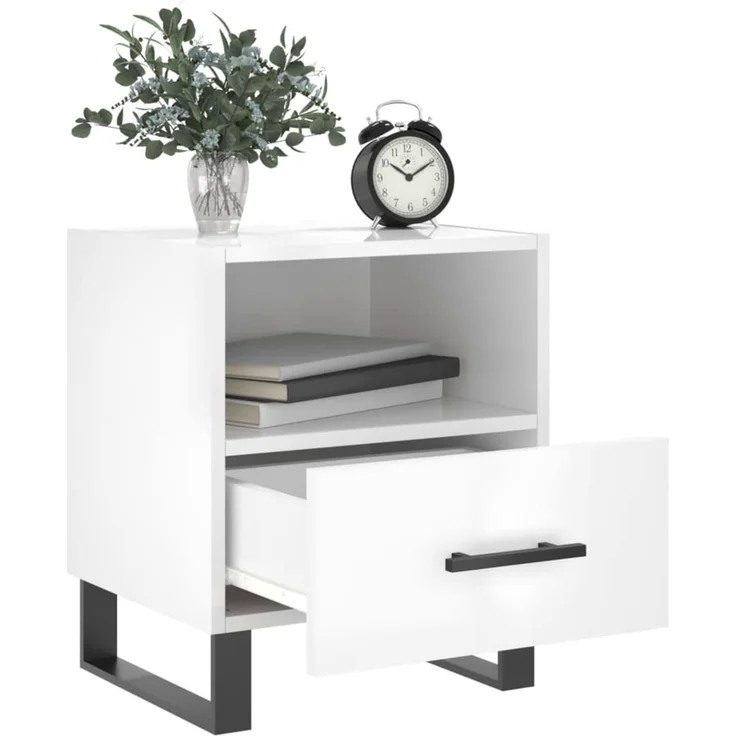 2er-Set Nachttische, Beistelltische moderner Hochglanz-Weiß 40x35x47,5 cm Holzwerkstoff – Bild 3