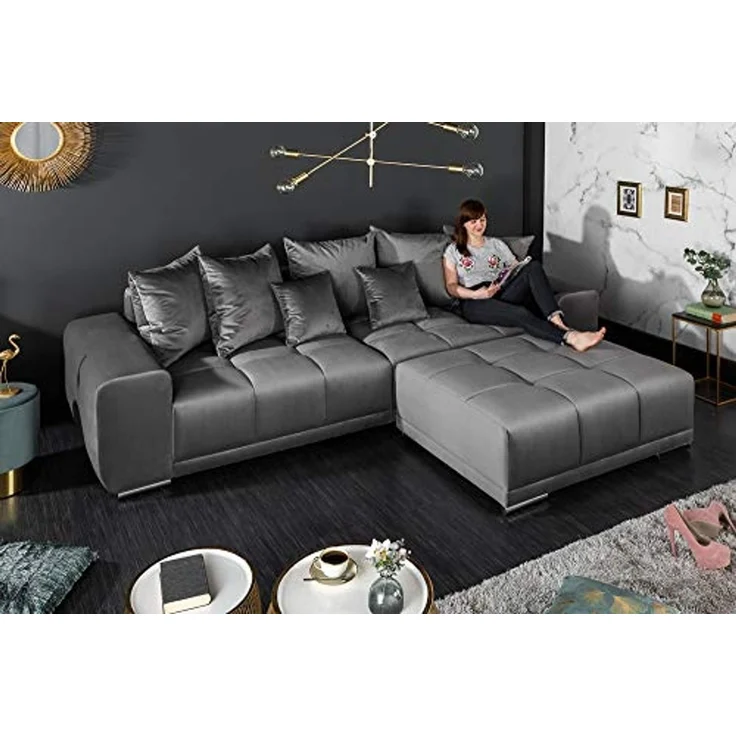 riess-ambiente Big-Sofa ELEGANCIA 285cm silbergrau, Einzelartikel 1 Teile, XXL Couch · Samt · mit Federkern · inkl. Kissen · Design – Bild 2