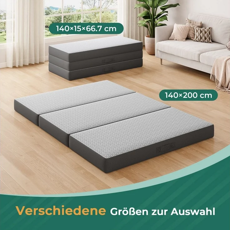 Klappmatratze 3-teilige Faltmatratze Gästematratze in grau Gästebett klappbar, Vesgantti, mit waschbarem Bezug, Camping Matratze, 10CM hoch, 15CM hoch – Bild 2