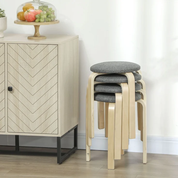 Polsterhocker im 4er-Set, stapelbar, lackierte Oberfläche, Holzbeine, Grau--Grau--45x40x40cm--YOUDENOVA – Bild 10