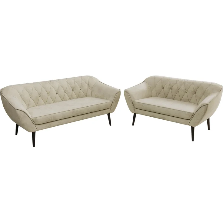 Skandinavisches Sofa Set PIRS 3-2, Komplettset, Wellenfederung, schwarze Füße, Sitzgruppe, Polstermöbel Set - Beige Velvet – Bild 8