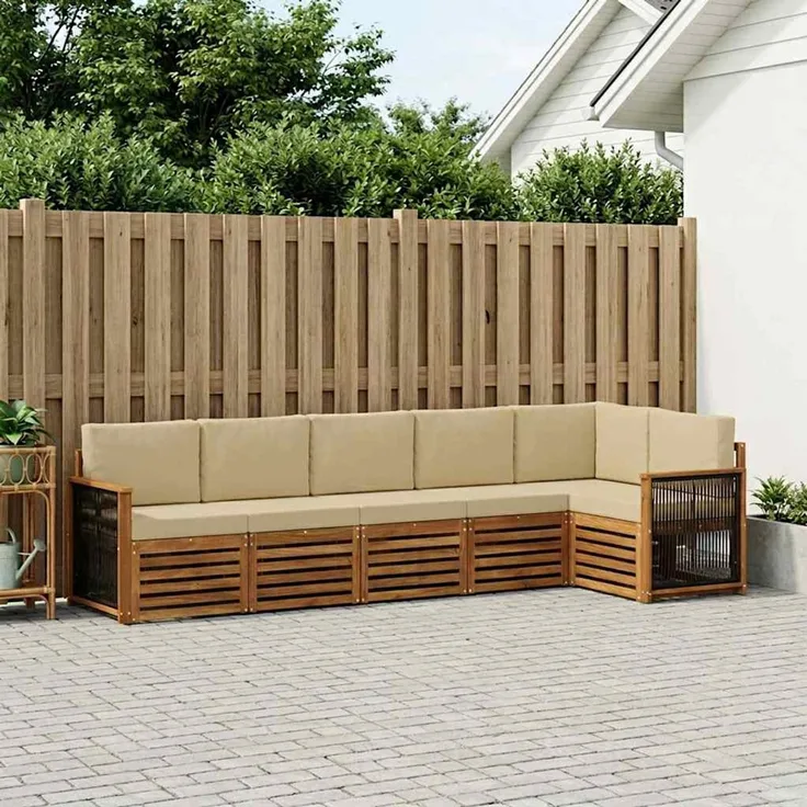 vidaXL Outdoor-Sofagarnitur 6 stk. 6-Sitzer Natur und Beige 3384414
