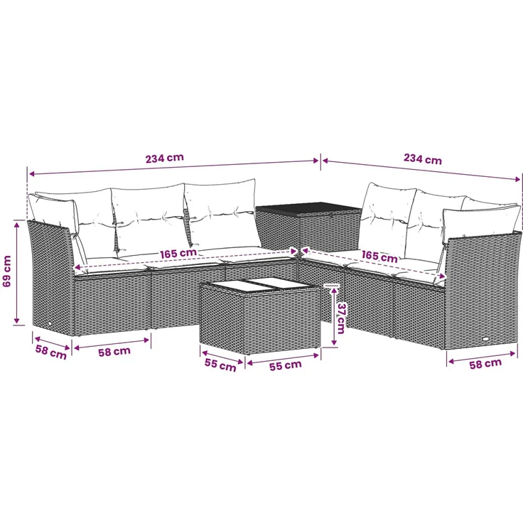 vidaXL Sofa Set 8 stk. Grau und Dunkelgrau Polyrattan und Stahl 3448276 – Bild 11