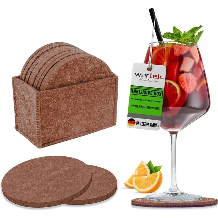 wortek Getränkeuntersetzer Filz-Untersetzer Rund für Gläser 10er Set + Box, Zubehör für Tisch & Gläser, Set, 10-tlg, waschbare Getränke Glasuntersetzer Gläser, Tischuntersetzer Filz 10 cm – Bild 1