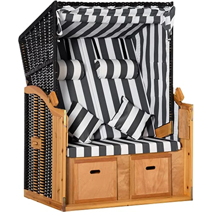 Outsunny Doppelte Strandkorb, Grau, mit verstellbarer Rückenlehne, 2 Klapptischen und Fußstützen, 79x160x118 cm – Bild 1