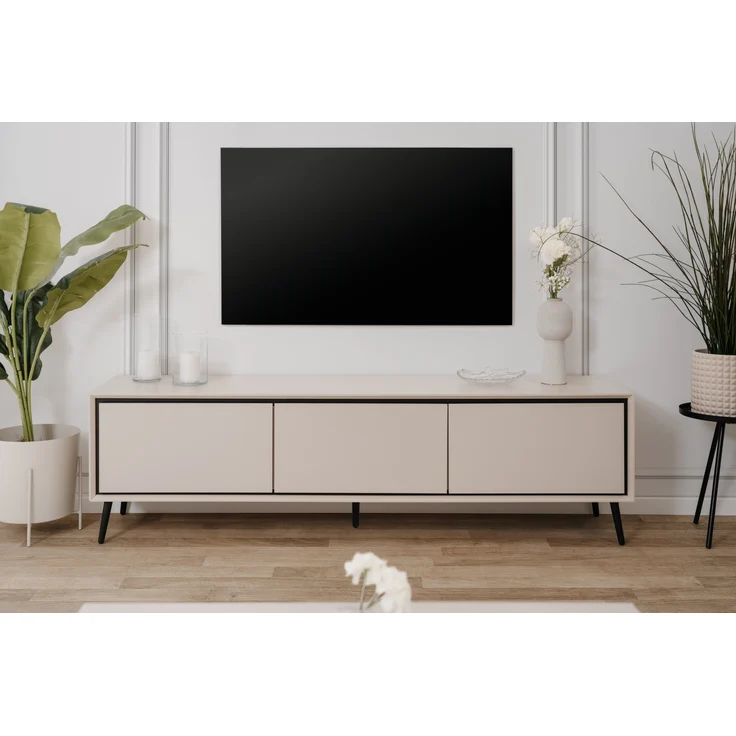 Lowboard >Arona< 3 Klappen, in Sand / Schwarz - 175x50x38cm (BxHxT) – Bild 2