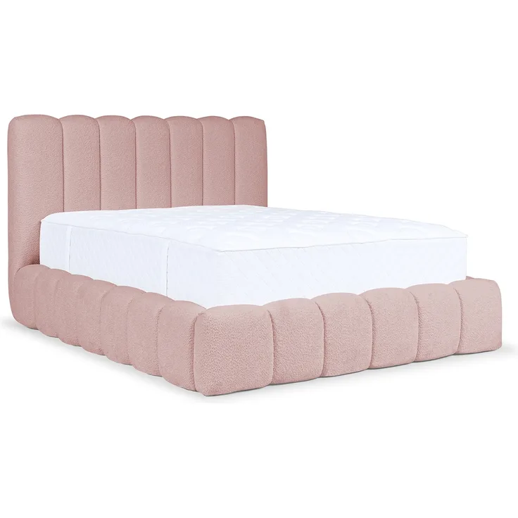 MEBLINI Polsterbett 160x200 mit Lattenrost mit Matratze - CARLOS - Rosa Boucle - Bubble Bett - Cloud Bett - Marshmallow Bed - Kopfteil Bett mit Stauraum