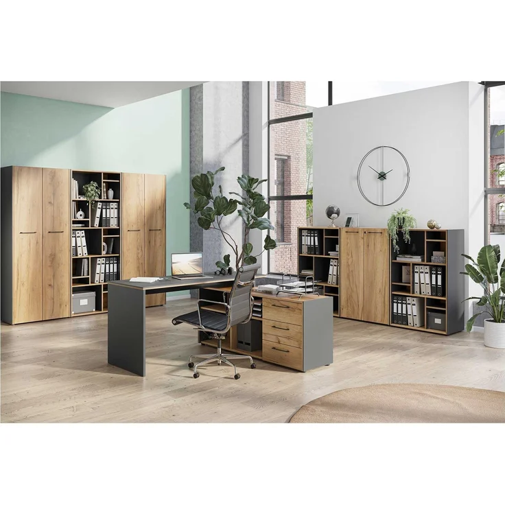 Aktenregal vito Podium, Holzwerkstoff, Schwarz, Holzfarben, 75 x 196 x 40 cm – Bild 5
