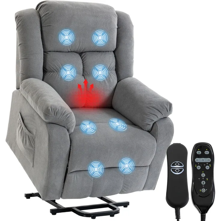 MELAYR, Aufstehsessel mit Massagefunktion und Lendenheizung, 102 x 92 x 104 cm, Hellgrau