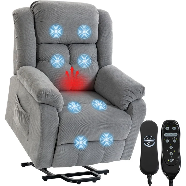 MELAYR, Aufstehsessel mit Massagefunktion und Lendenheizung, 102 x 92 x 104 cm, Hellgrau – Bild 1