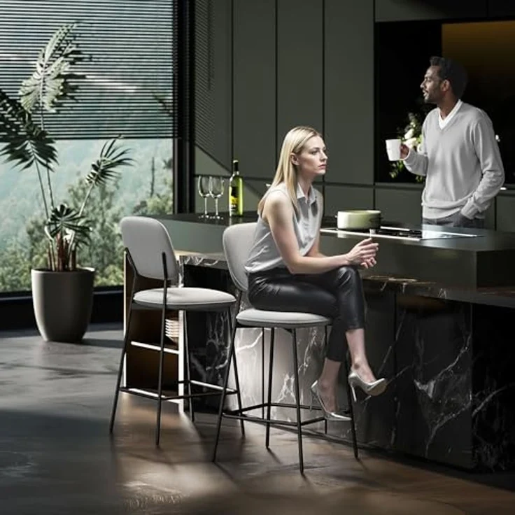 HOMCOM 2er-Set Barhocker, Bistrohocker mit Fußstütze, Barstuhl, Samt-Bezug, Küchenstuhl mit Rückenlehne, Tresenhocker-Set mit Stahlbeinen für Wohnzimmer, Esszimmer, Hellgrau, 45 x 49 x 102 cm – Bild 7