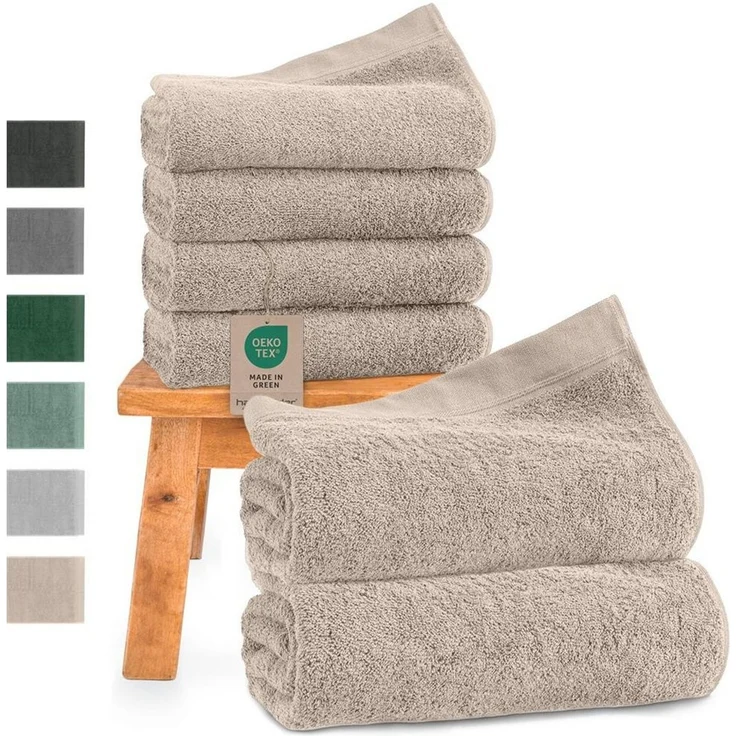 Hausfelder Handtücher Handtuch Set: 2 Badetücher + 4 Handtücher, (Set, 6-St), 100% Baumwolle, weich, saugfähig, Uni-Farben – Bild 5