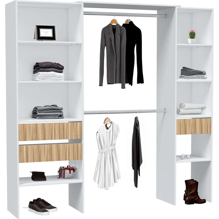 Habitdesign, Kleiderschrank– moderner Schlafzimmerschrank / Ankleideschrank in Artik weiß und Eiche Natur, viel Stauraum, Maße: 190 x 187 x 40 cm (B x H x T), Modell Ethna – Bild 2