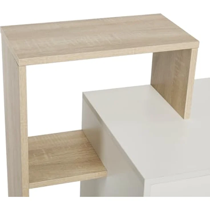 Mondeer Kleiner Schreibtisch, Moderner Computertisch mit 3-stöckiges Regal, Platzsparend, 110 x 40 x 92 cm, Geeignet für Heimbüro Arbeitszimmer Kleiner Platz, Weiß und Eichefarben – Bild 7