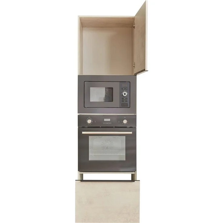 BASIC by Balculina Backofenumbauschrank Sanibel Küchenschrank, Küchenhochschrank BxHxT 60 x 210 x 58 (1-St) Mit 1 Tür und 1 Auszug, 2 offene Fächer für Backofen und Mikrowelle – Bild 2