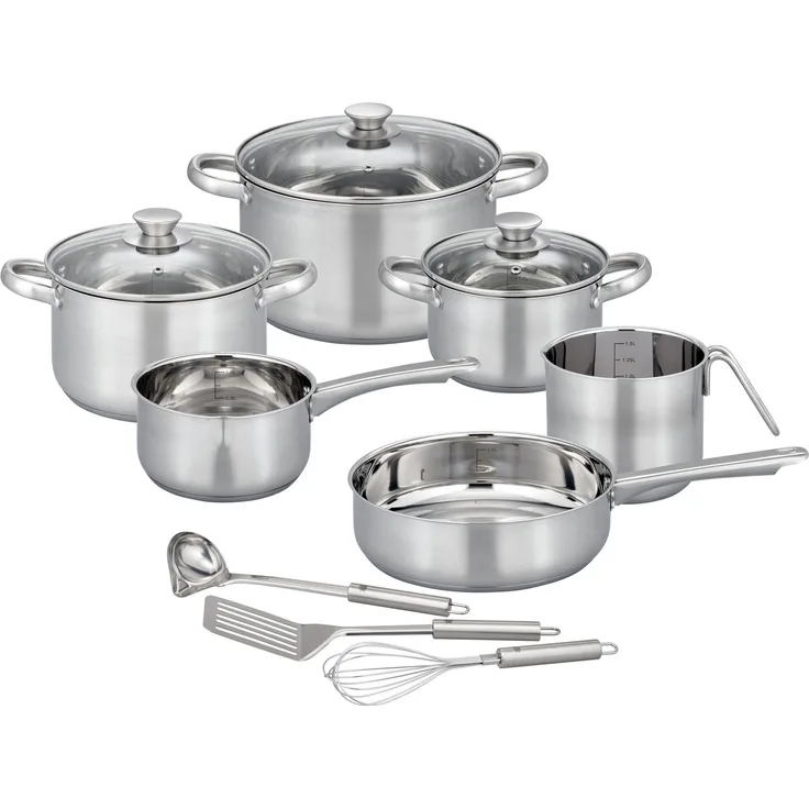 GSW Topf-Set Toronto, Edelstahl (Set, 12-tlg), mehrteiliges Kochtopf-Set aus Edelstahl inkl. praktischer Küchenhelfer