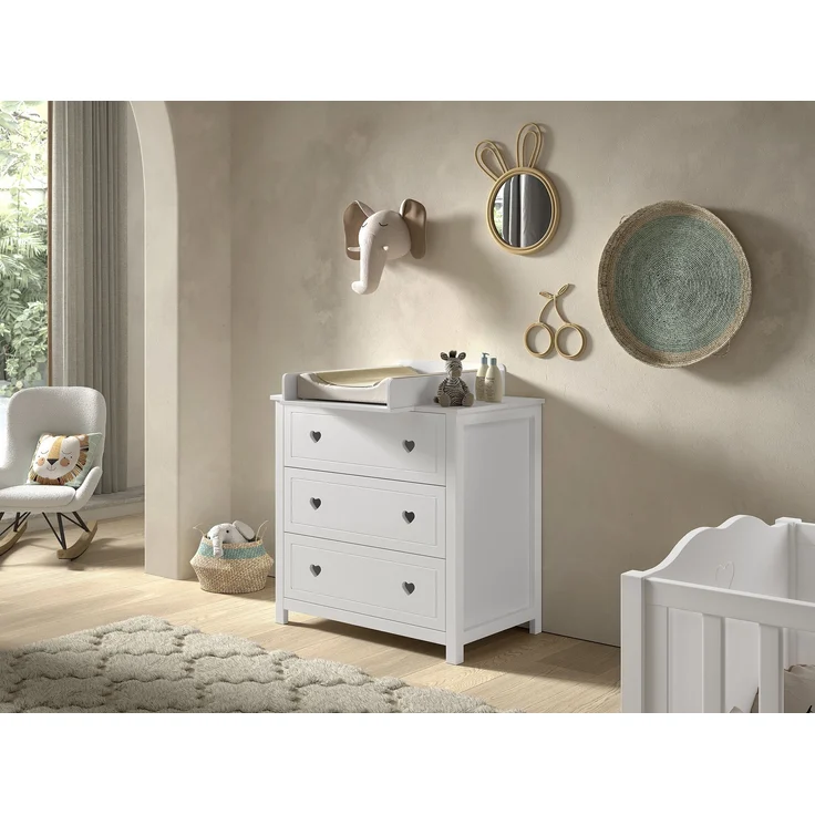 AMORI 2-tlg Set best. aus: Kommode m. 3 Schubladen, Wickelaufsatz, weiß lackiert – Bild 1