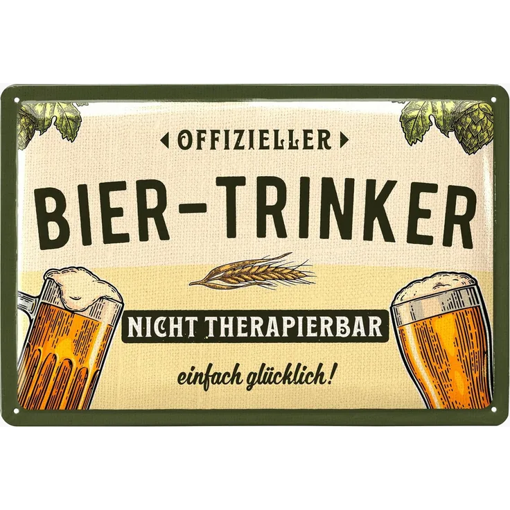 LANOLU Blechschild Bier trinker - 20x30cm – Metall – Mehrfarbig – 20130
