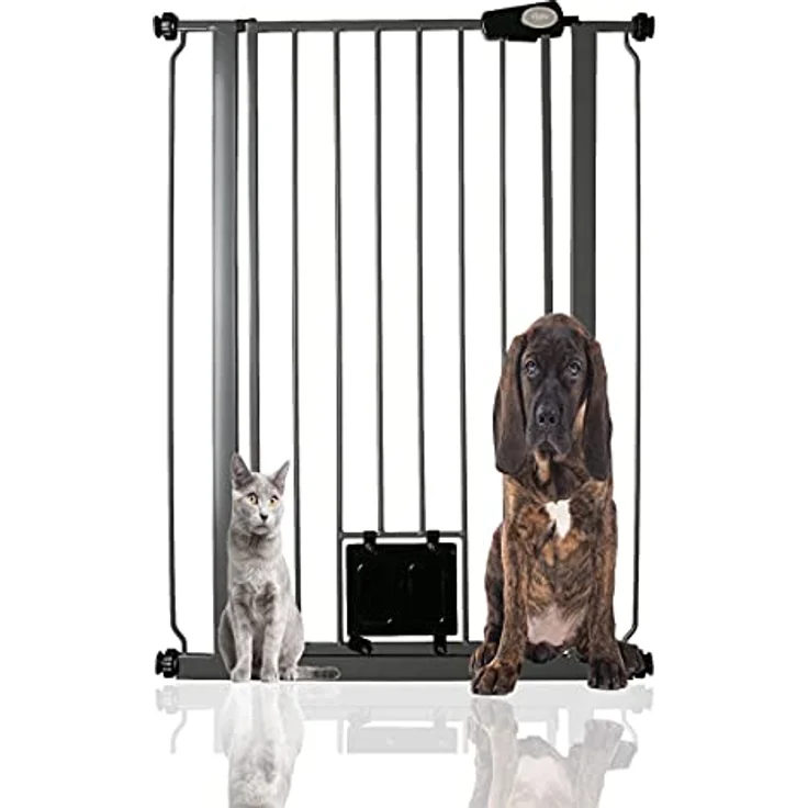 Bettacare Haustiergitter mit Verriegelbarer Katzenklappe, 75cm - 84cm, Schiefergrau, 104cm in der Höhe, Extra Hohes Haustier Sicherheitsgitter mit Katzenklappe, Einfache Installation – Bild 5