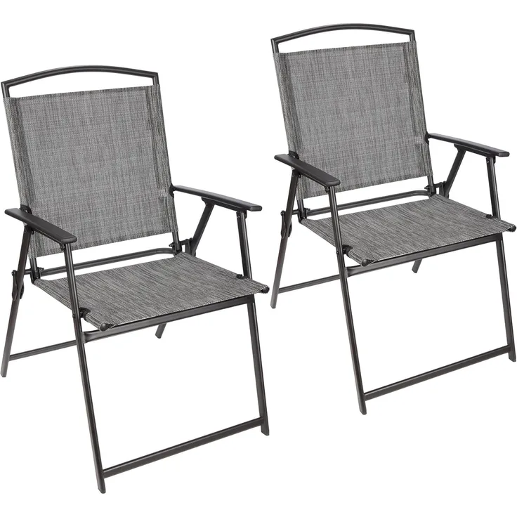 BRUBAKER Campingstuhl Bergamo - Camping Gartenstuhl - wetterfest und platzsparend (Balkonstuhl klappbar, 2 St), Klappstuhl für Garten, Terrasse und Balkon - Grau Meliert