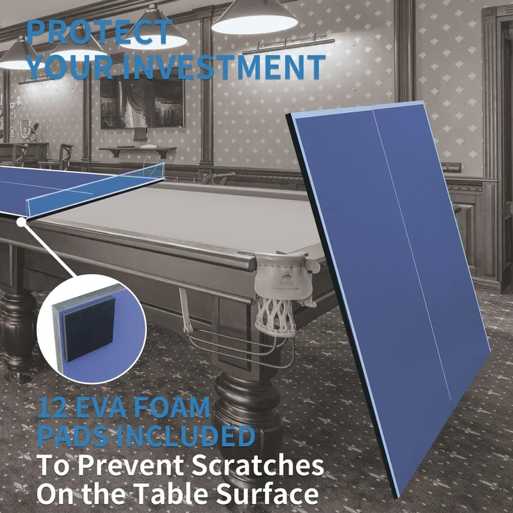 LVHOM Tischtennisplatte Auflage 243x121cm, Klappbarer Tischtennis Aufsatz ohne Untergestell, 12mm MDF Platte, Blau – Bild 3