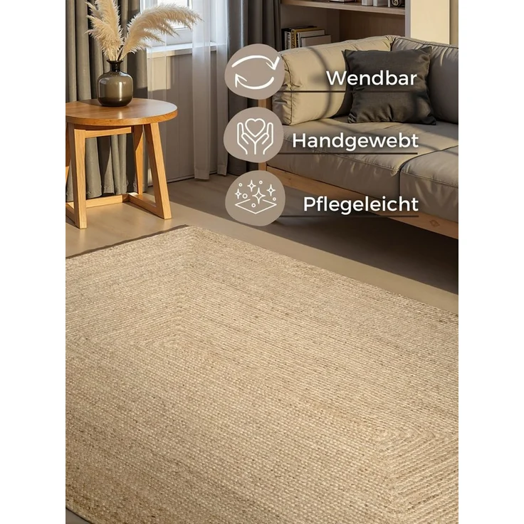 HANSE Home Teppich Sharmila Juteteppich, rechteckig, Höhe: 9 mm, 100% Jutefaser, Natur, Wohnzimmer, Esszimmer, Flur, Boho, Skandi – Bild 2