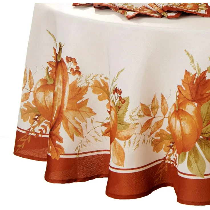 Elrene Home Fashions Tischdecke, Herbst-Kürbishain, rund, 178 cm, Mehrfarbig