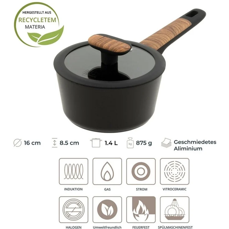 RESTO Kitchenware Kasserolle Mon, Topf 1,4 l, antihaftbeschichtet und spülmaschinenfest, Aluminium (2-tlg), mit Glasdeckel und stoßdämpfendem Silikonrand, im Geschenkkarton – Bild 3