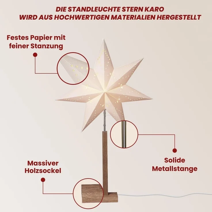 Star Stern Karo Mini Material: Holz/Papier, Farbe beige, Höhe, 55 x 34 cm – Bild 3