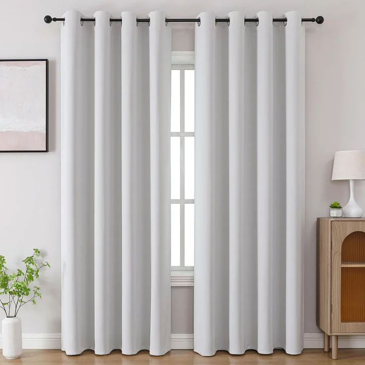 CUCRAF Grauweiße Verdunkelungsvorhänge, 160 cm Länge, 2 Paneele, Raumverdunkelungsvorhänge für Wohnzimmer, Schlafzimmer, wärmeisoliert, lichtblockierend, Fenstervorhang mit Ösen, (B 132 x L 160 cm)