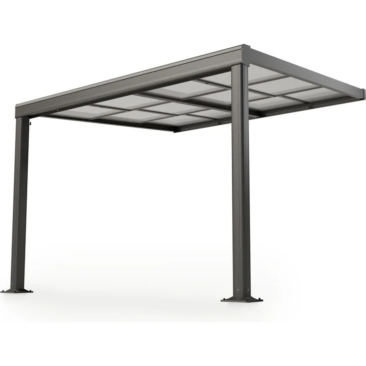Juskys Terrassenüberdachung 3x3 m mit Schiebedach - Terrassendach aus Aluminium mit Doppelstegplatten - wetterfeste Überdachung mit UV-Schutz - Grau