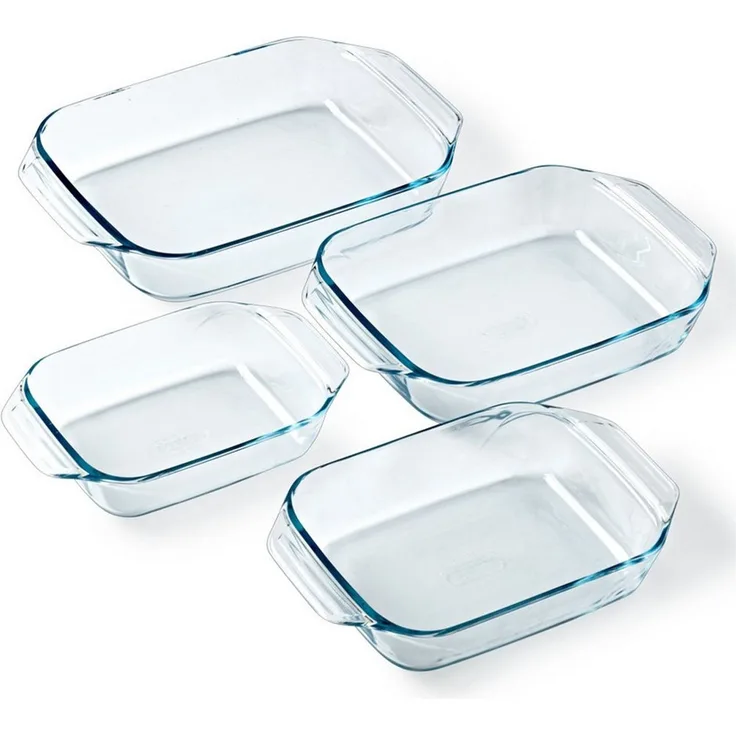 PYREX Auflaufform Let's Share Auflaufformen-Set, rechteckig, 1,4–4 l, Borosilikatglas, (4-St), hitzebeständig, mikrowellengeeignet, BPA-frei