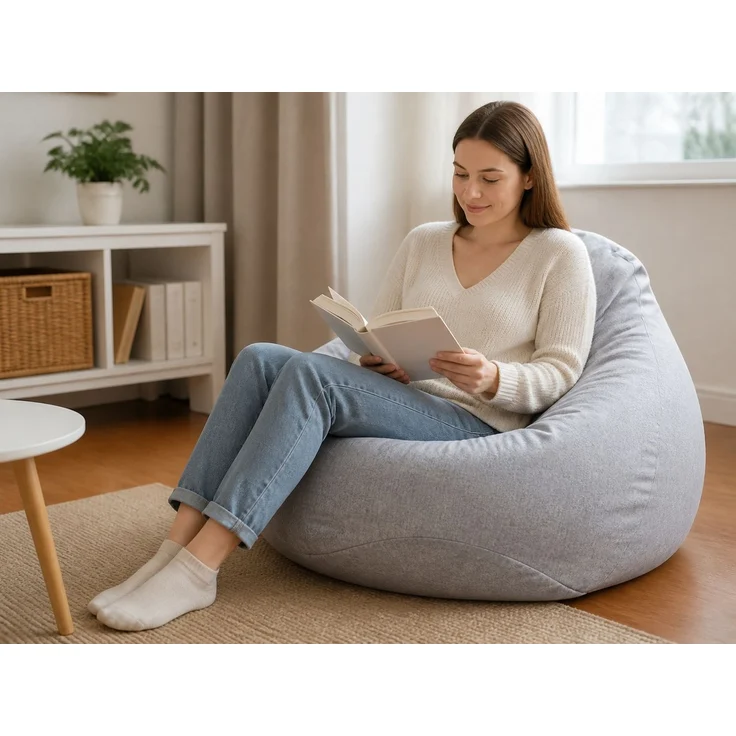 Sitzsack-Hülle ohne Füllmaterial, Hellgrau, 90 x 110 cm, Stoffbezug für Innen- und Außenbereich – Bild 2