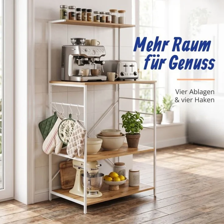 Relaxdays Küchenregal mit 4 Ablagen & 4 Haken – Bild 2
