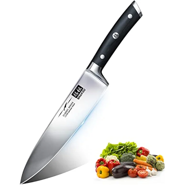 SHAN ZU Kochmesser Deutscher Edelstahl 20cm Küchenmesser Extra Scharfe Messerklinge mit ergonomischer Griff Exquisiter Geschenkverpackung – Bild 2