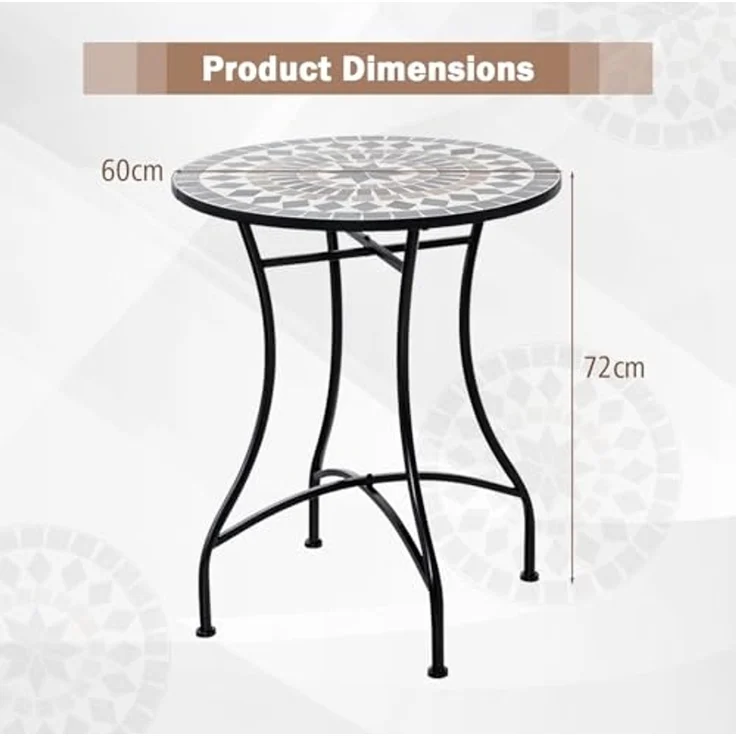 FANTASK Runder Bistrotisch, Beistelltisch mit Mosaikplatte, Sitzgarnitur bis 50kg, Balkonmöbel, Gartenmöbel, für Terrasse, Garten & Balkon (Blau) – Bild 5