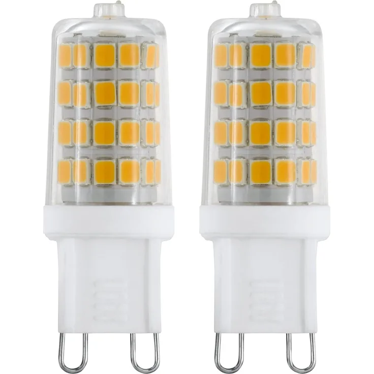 EGLO G9 Stiftsockel LED Lampe 2er-Set, Stiftsockellampe, 2 Steckbirnen, je 3 Watt (entspricht 30 Watt), 320 Lumen, Leuchtmittel Maiskolben warmweiß, 3000 K, Glühbirne Pin Ø 1,6 cm