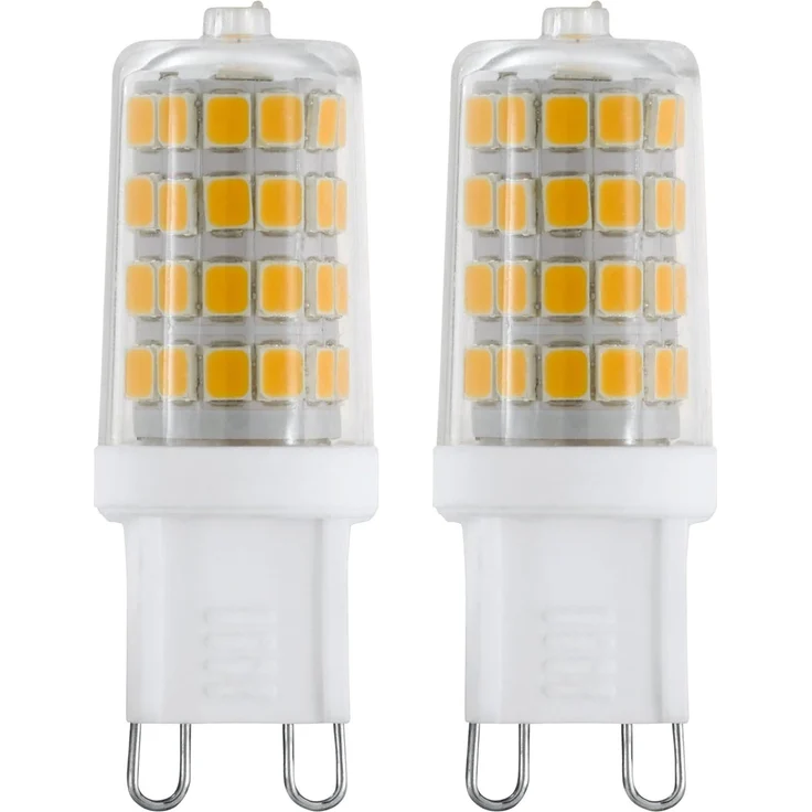 EGLO G9 Stiftsockel LED Lampe 2er-Set, Stiftsockellampe, 2 Steckbirnen, je 3 Watt (entspricht 30 Watt), 320 Lumen, Leuchtmittel Maiskolben warmweiß, 3000 K, Glühbirne Pin Ø 1,6 cm