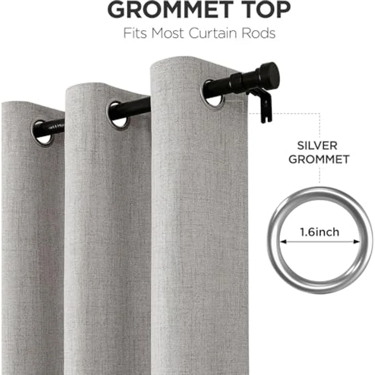 Joydeco Verdunkelungsvorhänge aus Leinen, 228,6 cm lang, 2 Paneele, wärmeisolierter Jutevorhang und Vorhänge, mit Ösen, Raumverdunkelung, strukturierte Vorhänge für Schlafzimmer Wohnzimmer (132,1 x – Bild 5