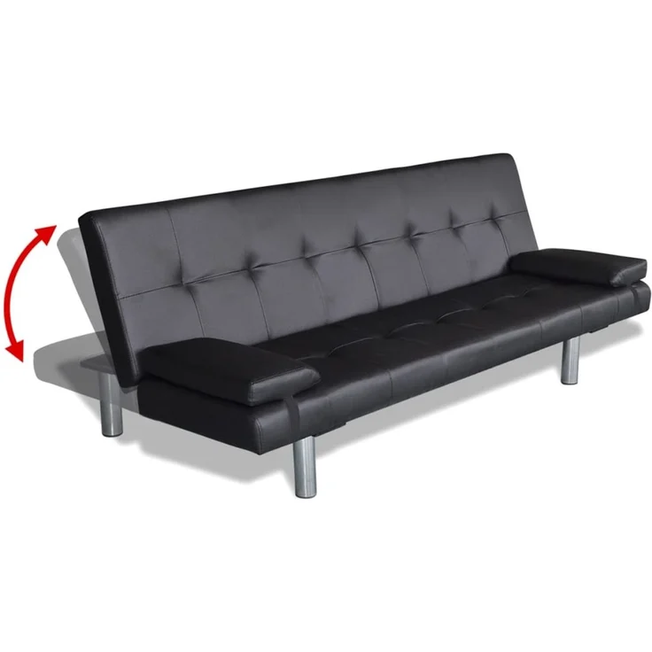 vidaXL Schlafsofa mit zwei Kissen, Kunstleder, Verstellbar, Schwarz, 66 x 77 x 168 cm – Bild 5