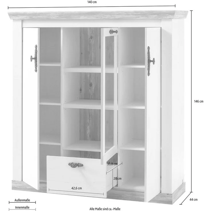 Home affaire Highboard Florenz, im romantischen Landhaus-Look, Breite 140 cm – Bild 3