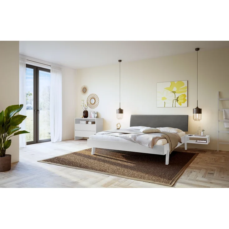 Hasena Polsterbett Lorenzo Weiß mit Monet-Bezug Grau 140x210 cm, Fußhöhe 20 cm MDF weiss deckend – Trento – Bild 2
