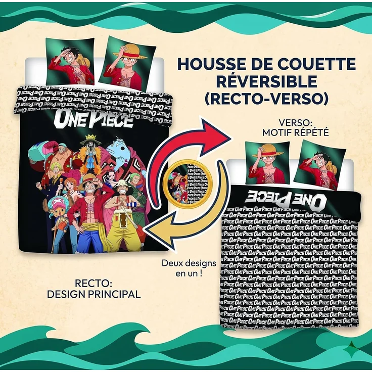 One Piece Bettbezug Set 240 × 220 cm mit 2 Kissenhüllen 65 × 65 cm für große Betten – Bild 3
