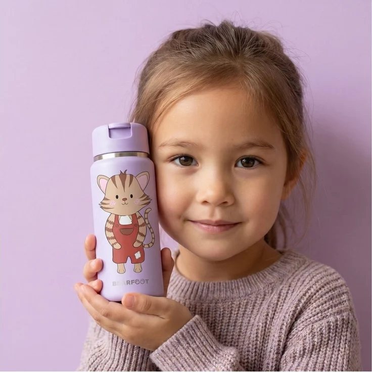 BEARFOOT Trinkflasche TINY Thermo Kinder Trinkflasche Edelstahl - Katze lila, Thermosflasche, auslaufsicher, Edelstahl, Kinderflasche, BPA-frei – Bild 3