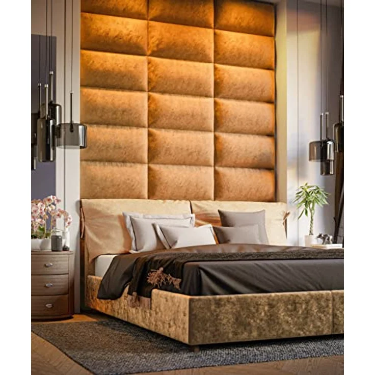 Muralo Samt Wandkissen Stoff Polsterpaneel Schlafzimmer Wohnzimmer Bett Wandpolster Bettkopfteil Lendekissen Modern Luxus Gepolstert Polster Paneel (Beige, 60x15 cm) – Bild 3