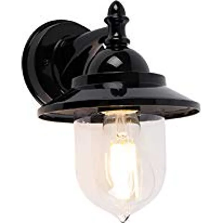 Qazqa Oxford Außen Wandleuchte, dimmbare Wandlampe für den Garten, schwarz, E27 Fassung, max. 60W, IP44, rund, 15.1 cm