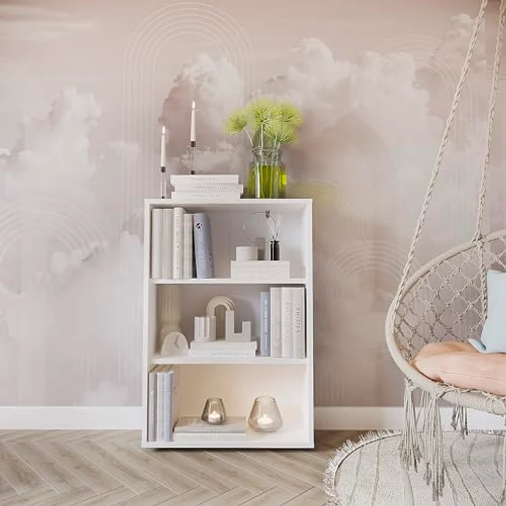 KOMTO Bücherregal Lumo 60 cm breit Regal mit 3, 4, 6 Ebenen und Höhenverstellbare Regale, Aufbewahrungsregal Bookshelf Weiß – Bild 3